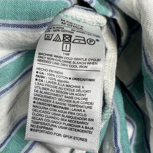 Old Navy Womens PM  Romper Blue Stripe Gauze Cinch Pockets 100% Cotton Button - Picture 12 of 14